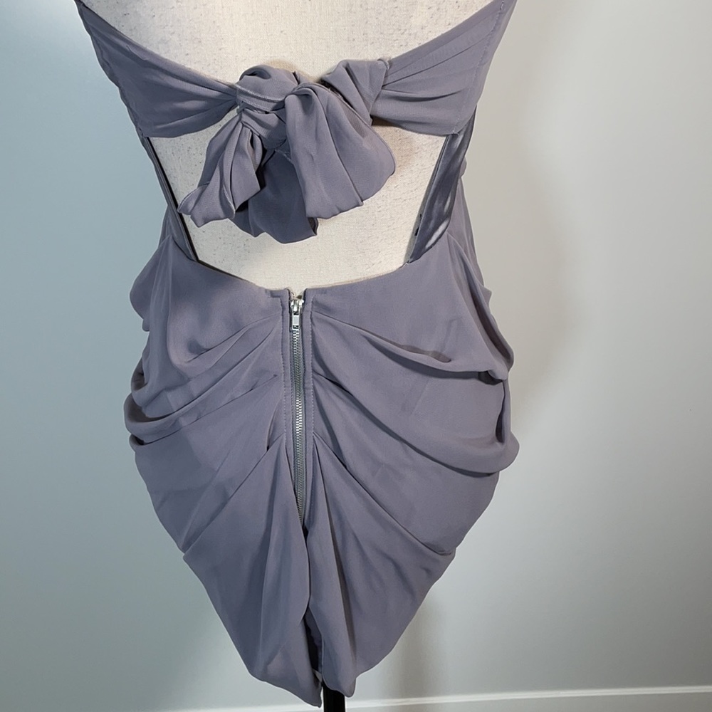 Walter Baker Grey Ruched Tie Back Sleeveless Halter Mini Dress M - Picture 13 of 16